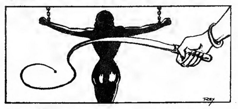 sue strung up for her whipping party rex illustration